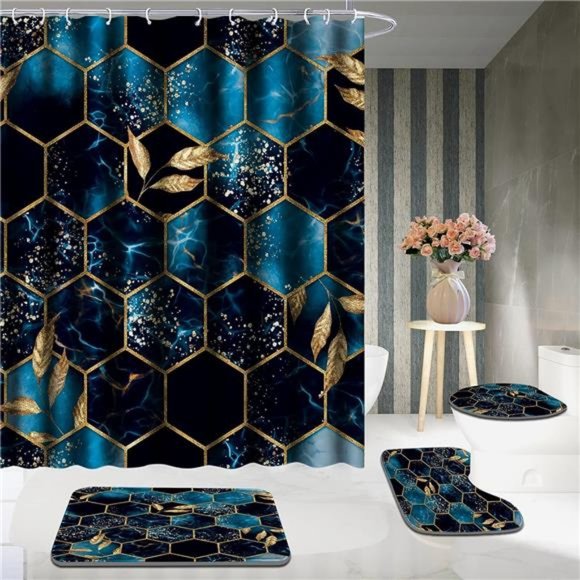 4 Pcs Bathroom Shower Curtain Set,Bathroom Sets with Rugs (Bath Mat,U Shape) - Picture 6 of 6